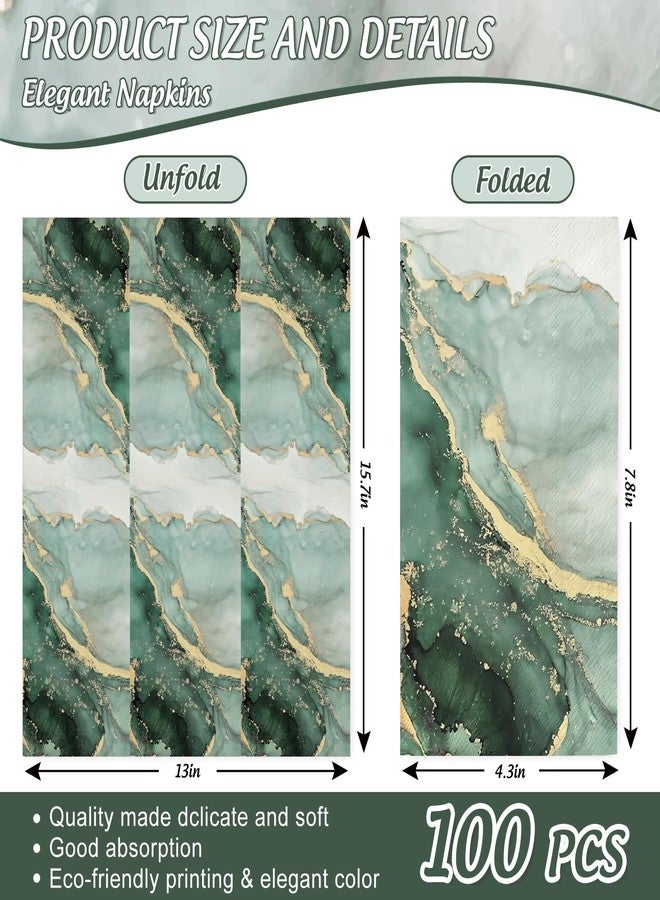 JarThenaAMCS 100Pcs Marble Guest Napkins Green Gold Marble Disposable Napkins 3 Ply Dinner Hand Towel Paper Napkins for Bathroom Wedding Bridal Shower Table Decor Party Supplies - Image 2